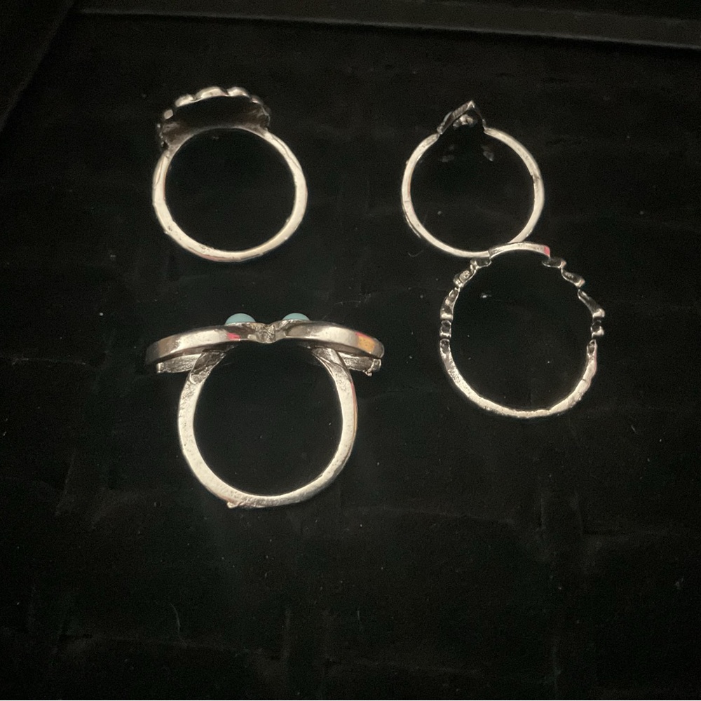 New x4 Silver Tone Ring Synthetic Turquoise Moon Bird Boho Fashion Set Size 5/6 - Picture 6 of 6